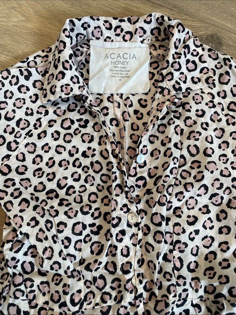 acacia swimwear Pink Leopard Button-Front Blouse - Picture 3 of 3